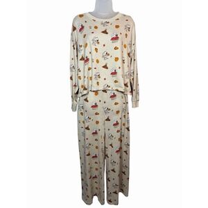 AE Luxe Plush Snoopy Long-Sleeve & Pant PJ Set Fall Peanuts L Harvest Comfy